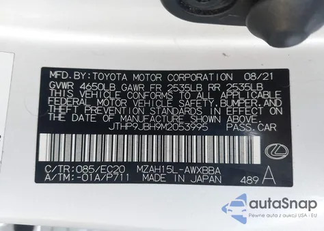 2021 Lexus Ux 250H z USA, uszkodzony, nr VIN JTHP9JBH9M2053995